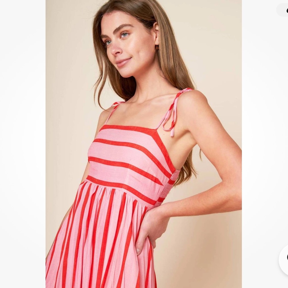 Flying Tomato Pink and Coral Striped Tie-Shoulder Maxi Dress - Picture 6 of 14
